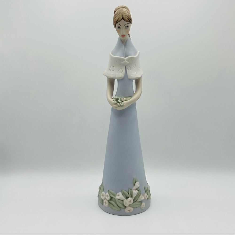 Vintage Royal Dux Bohemia Lady with Flowers Stretched Bisque Porcelain Figurine